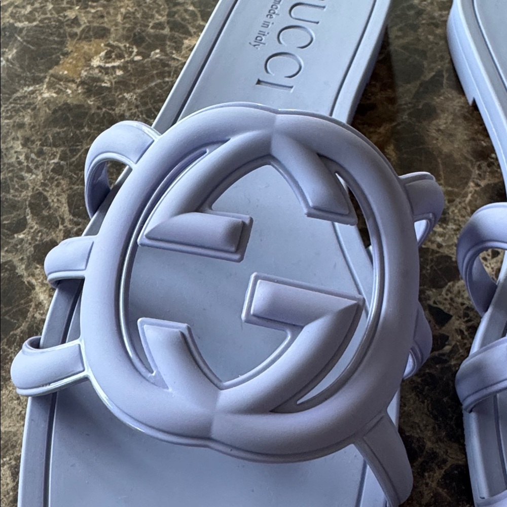 Gucci pvc rubber sandals logo flats slides lavender purple sz 40 - Picture 2 of 9